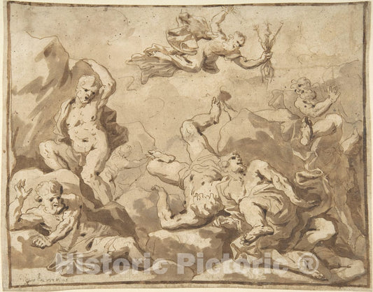 Art Print : Italian, Roman-Bolognese, 17th Century - Fall of The Giants : Vintage Wall Art