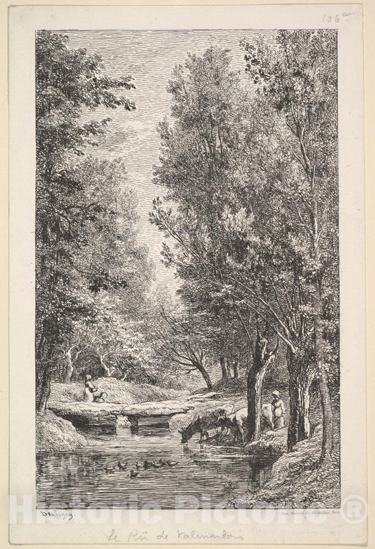 Art Print : Charles-François Daubigny - A Stream in The Mondois Valley : Vintage Wall Art