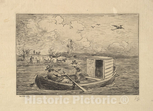 Art Print : Charles-François Daubigny - Calling to Shore : Vintage Wall Art