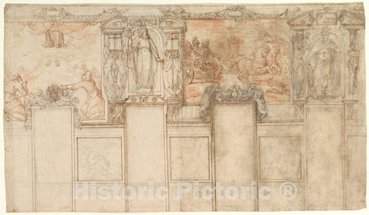 Art Print : Giovanni de' Vecchi - Design for a Wall Decoration: Representations of The Ascension and of The Conversion of The Ethiopian Eunuch : Vintage Wall Art