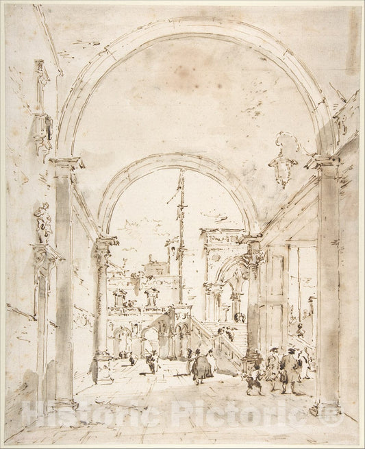Art Print : Francesco Guardi - Architectural Capriccio: Grand Staircase Seen Through an Archway : Vintage Wall Art