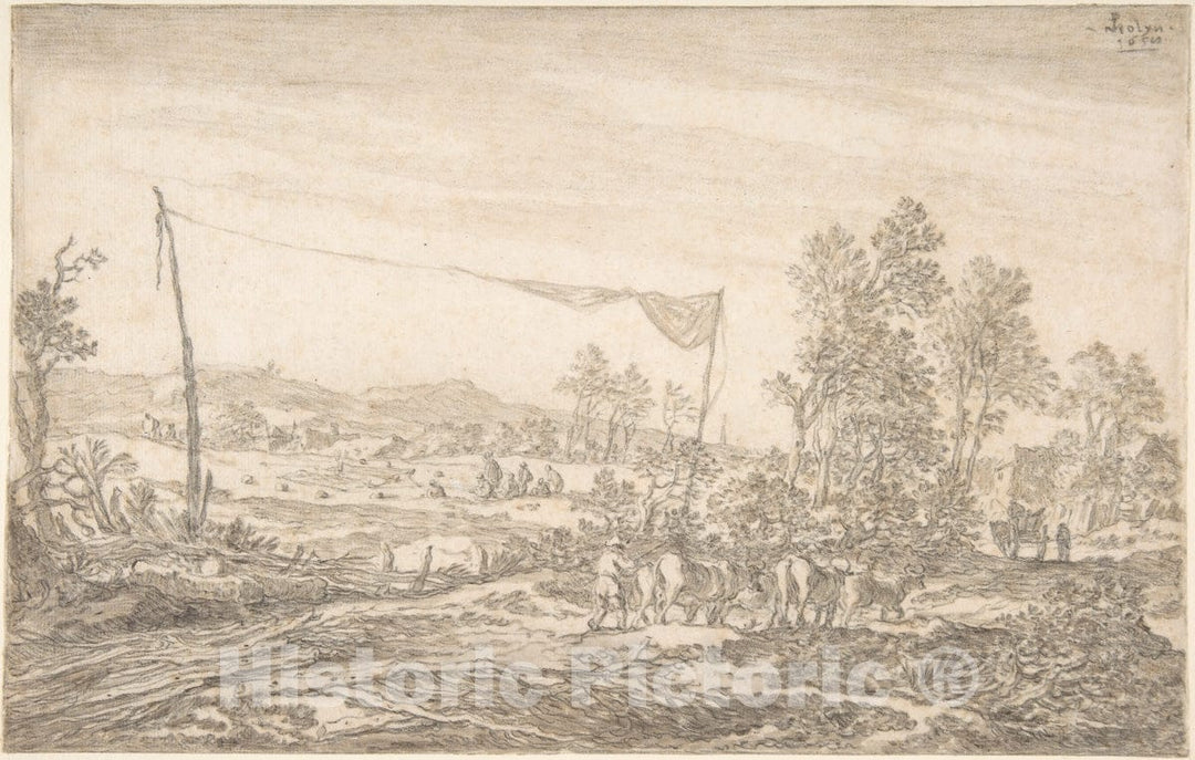 Art Print : Pieter de Molijn - Landscape with Figures and Cattle : Vintage Wall Art