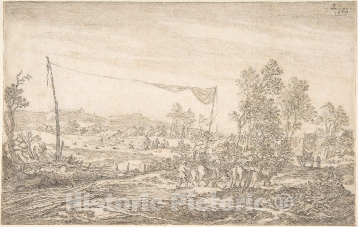 Art Print : Pieter de Molijn - Landscape with Figures and Cattle : Vintage Wall Art