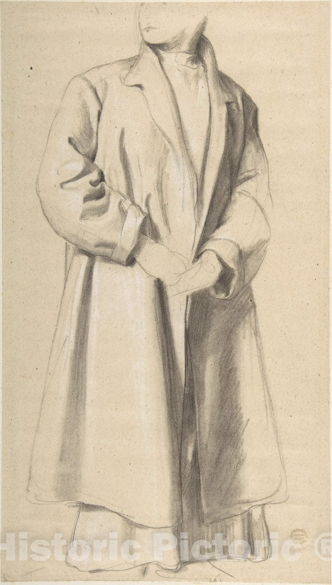 Art Print : British, 19th Century - Standing Figure in a Long Coat : Vintage Wall Art