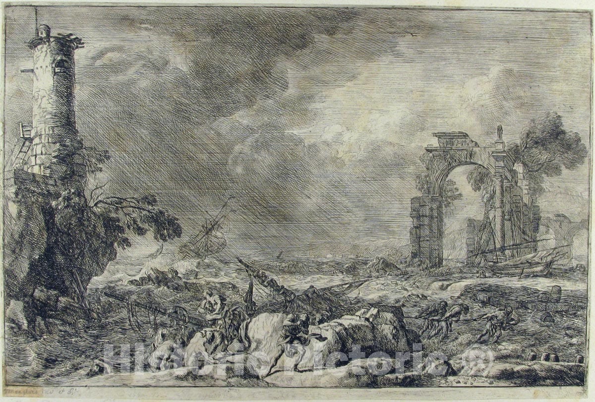 Art Print : Adriaen Manglard - Seascape (La Naufrage) : Vintage Wall Art