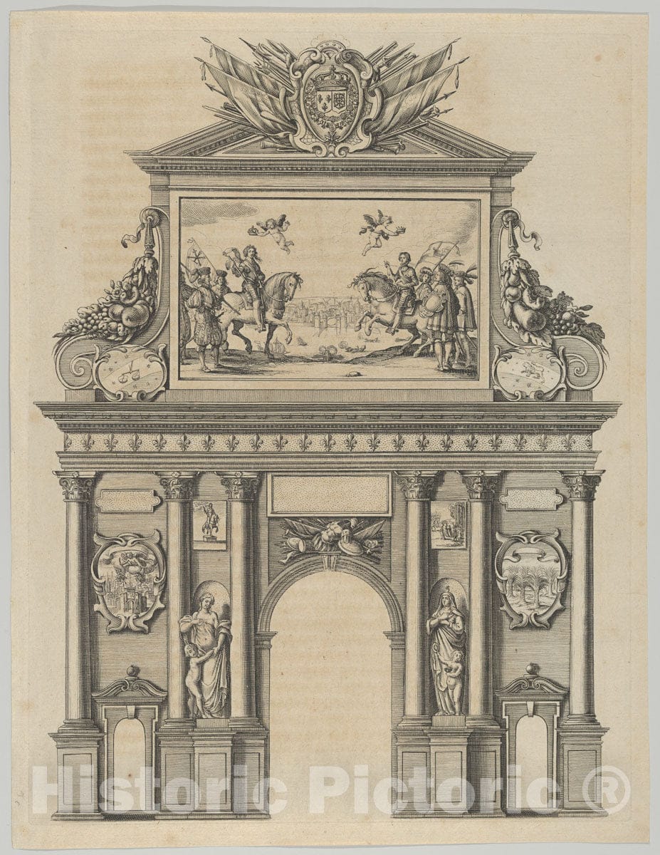 Art Print : Melchior Tavernier - Triumphal arch, from 'Éloges et discours sur la triomphante réception du Roy en sa ville de Paris  1 : Vintage Wall Art
