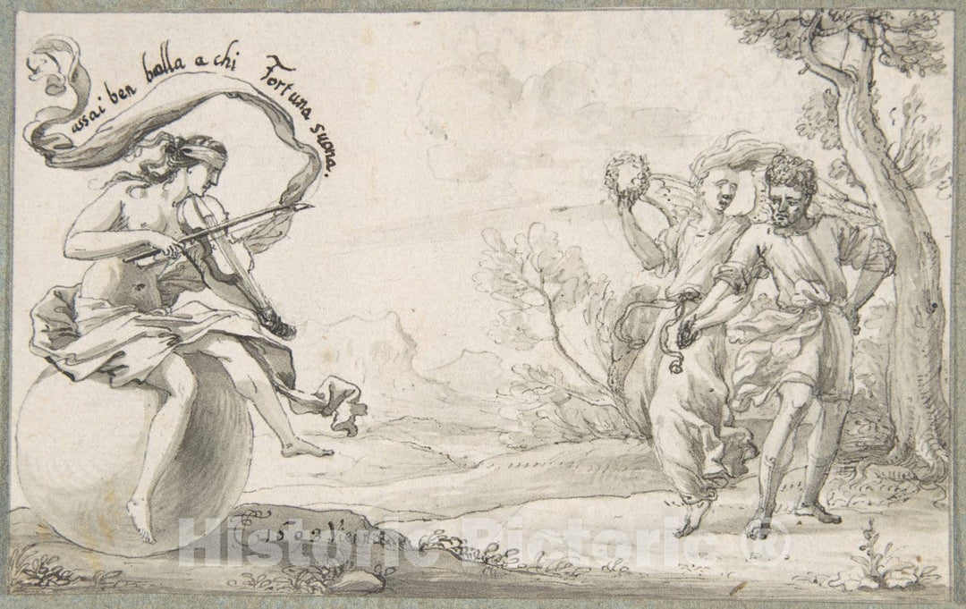 Art Print : Monogrammist EF (?) - A Dancing Pair Accompanied by a Blindfolded Fortune : Vintage Wall Art