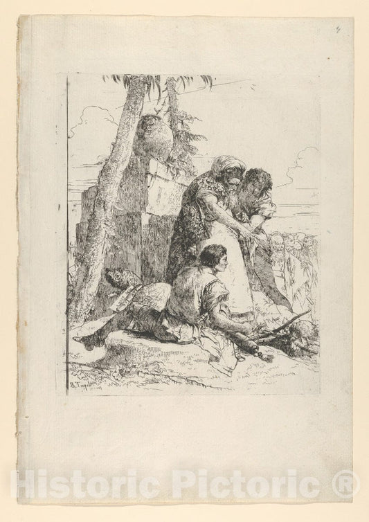 Art Print : Giovanni Battista Tiepolo - Magician Pointing Out a Burning Head to Two Youths, from The Scherzi : Vintage Wall Art