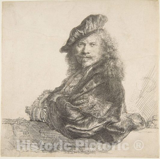 Art Print : Rembrandt (Rembrandt Van Rijn) - Self-Portrait, Leaning on a Stone Wall : Vintage Wall Art
