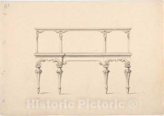 Art Print : British, 19th Century - Design for a Mirrored Sideboard with Diminishing Legs, Floral and Rocaille Ornament 1 : Vintage Wall Art