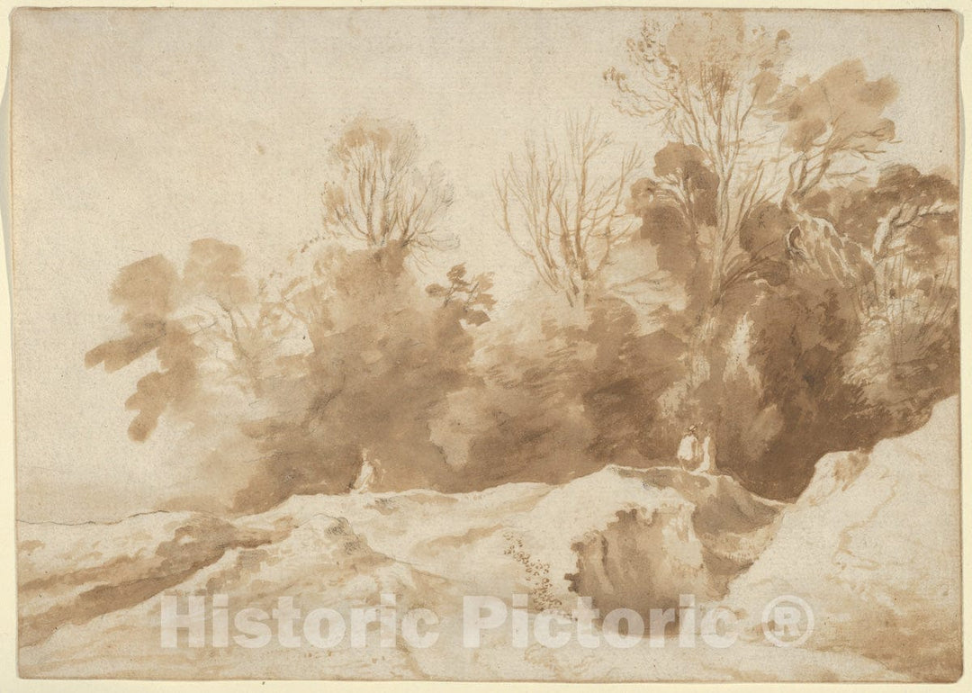 Art Print : Herman Van Swanevelt - Landscape with Trees and Figures : Vintage Wall Art