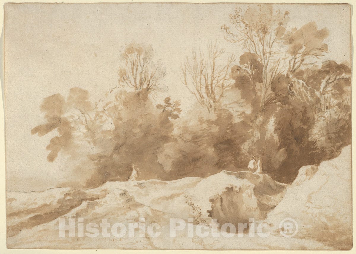 Art Print : Herman Van Swanevelt - Landscape with Trees and Figures : Vintage Wall Art