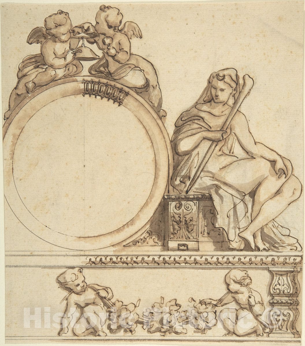 Art Print : Henri-Charles-Antoine Baron - Design for a Clock : Vintage Wall Art