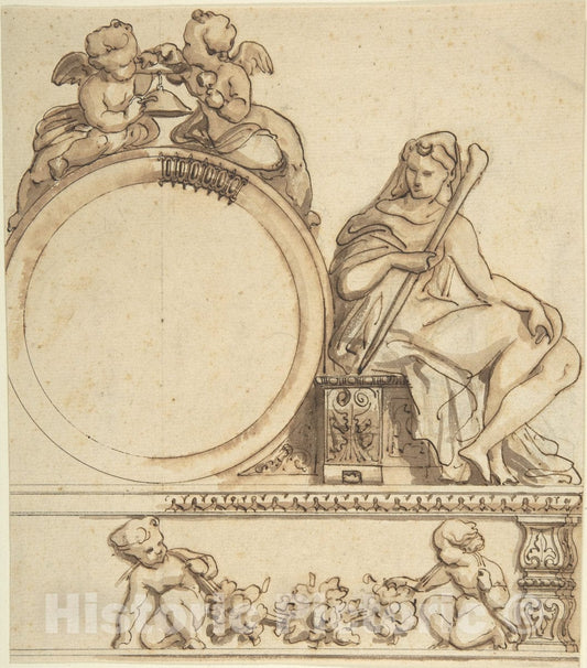 Art Print : Henri-Charles-Antoine Baron - Design for a Clock : Vintage Wall Art