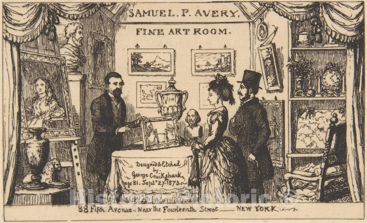 Art Print : George Cruikshank - Trade Card for Samuel P. Avery Fine Art Room : Vintage Wall Art