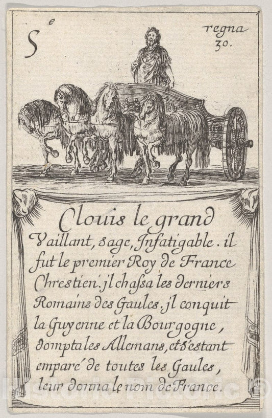 Art Print : Stefano Della Bella - Clovis le Grand/Vaillant, sage, from 'Game of The Kings of France' (Jeu des Rois de France) : Vintage Wall Art