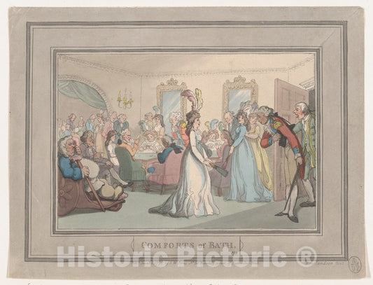 Art Print : Thomas Rowlandson - Comforts of Bath, Plate 8 1 : Vintage Wall Art