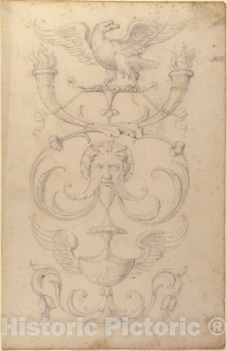 Art Print : Filippo Cretoni - Drawing of a Grotesque After a 16th-Century Decorative Relief. 2 : Vintage Wall Art