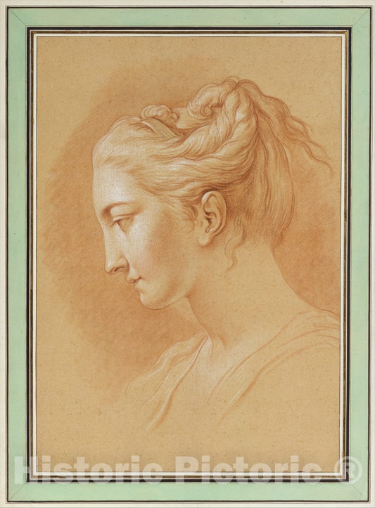 Art Print : Jacques Philippe Joseph de Saint Quentin - Head of a Young Woman in Profile to Left : Vintage Wall Art