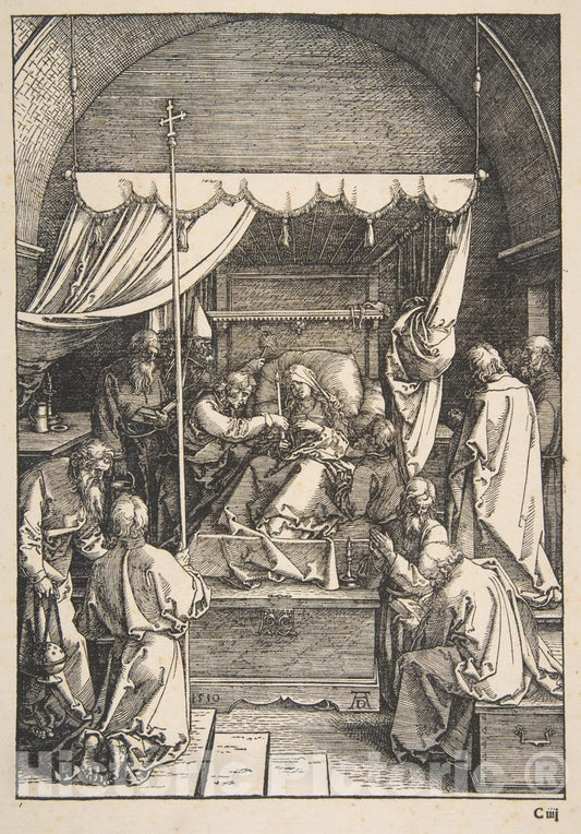 Art Print : Albrecht Dürer - The Death of The Virgin, from The Life of The Virgin, Latin Edition, 1511 : Vintage Wall Art
