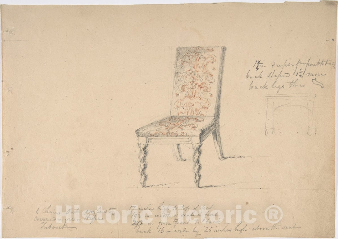 Art Print : British, 19th Century - Design for a Chair with Turned Front Legs : Vintage Wall Art