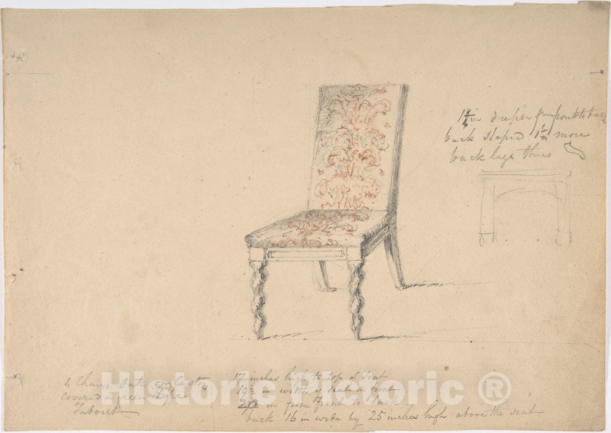 Art Print : British, 19th Century - Design for a Chair with Turned Front Legs : Vintage Wall Art