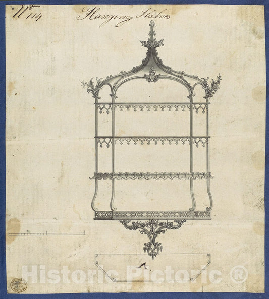 Art Print : Thomas Chippendale - Hanging Shelves, from Chippendale Drawings, Vol. II 3 : Vintage Wall Art