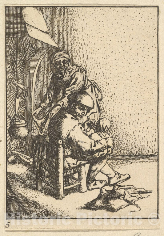 Art Print : After Adriaen Van Ostade - Father Feeding his Child : Vintage Wall Art