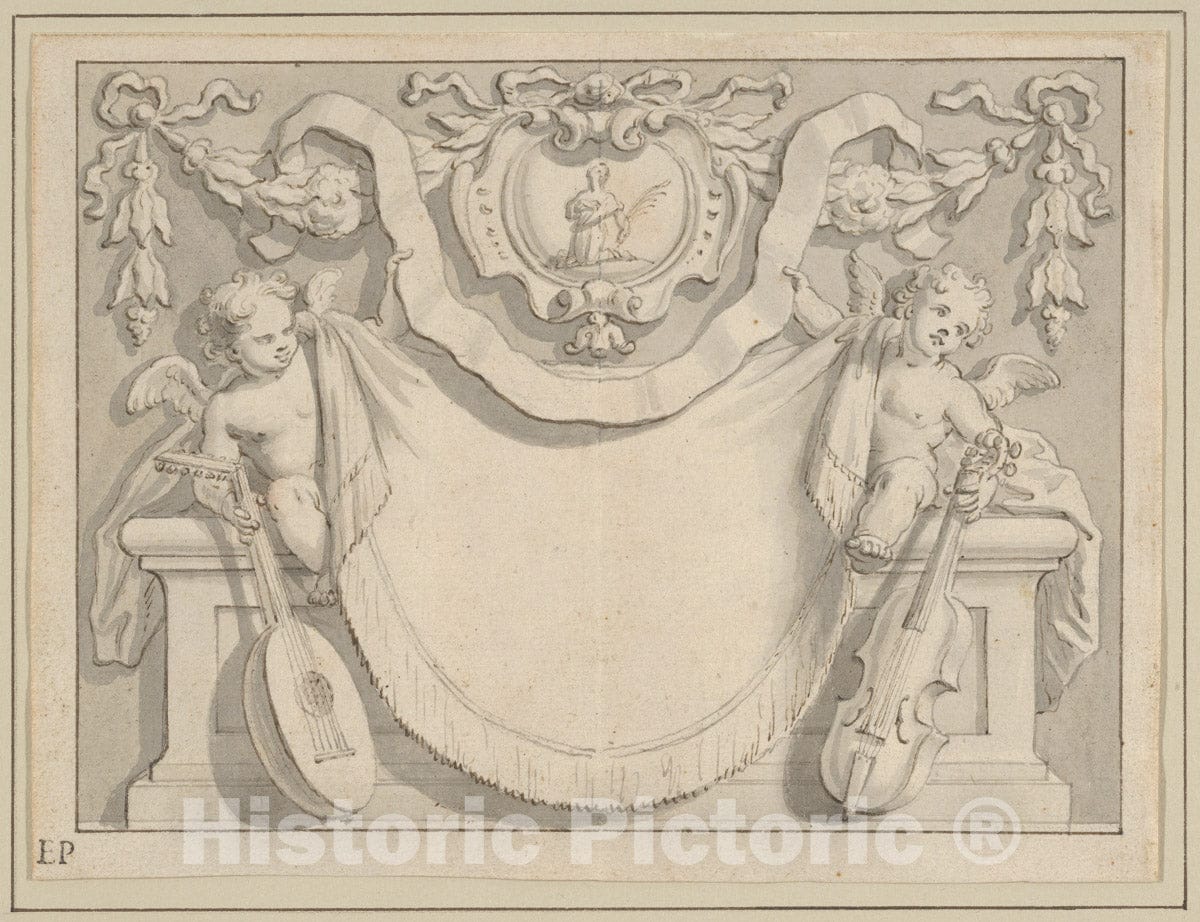 Art Print : Italian, 17th Century - Design for a Cartouche : Vintage Wall Art