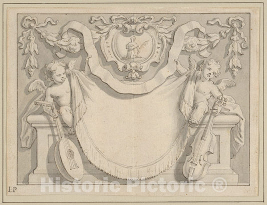 Art Print : Italian, 17th Century - Design for a Cartouche : Vintage Wall Art