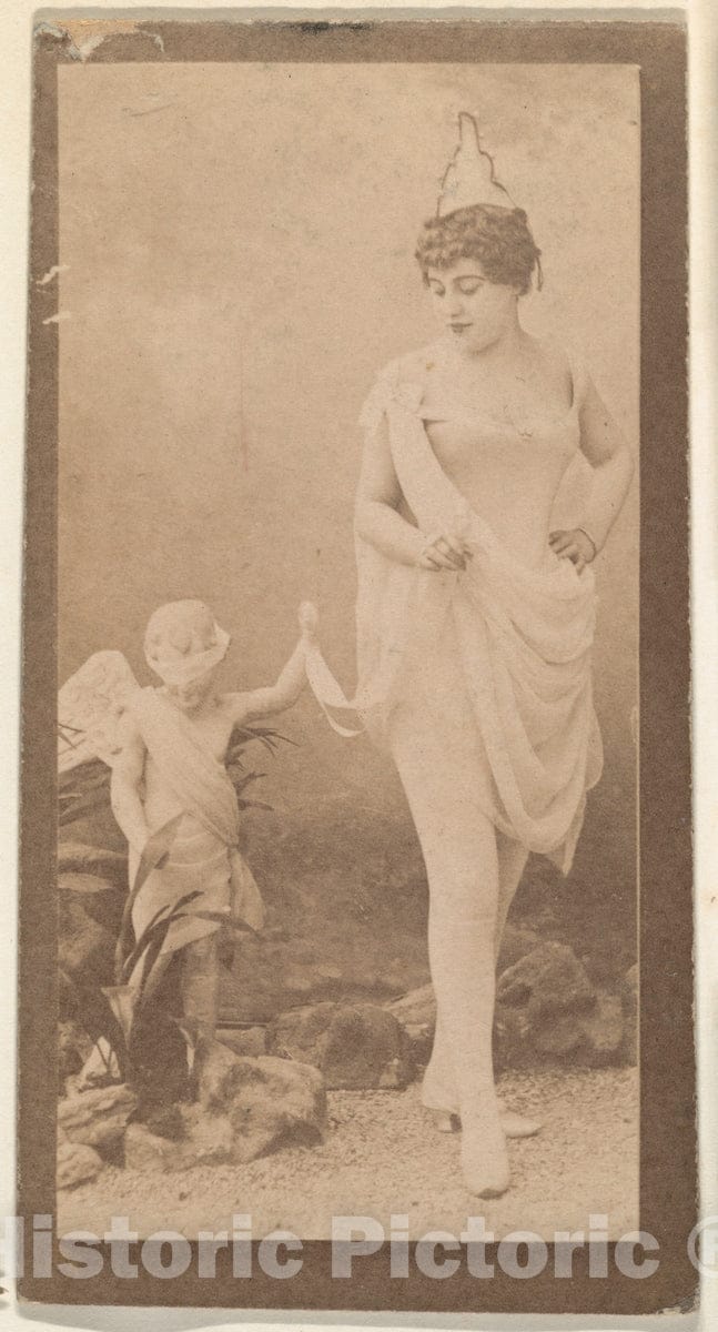 Photo Print : Actress Posing with Statue of Cherub, from The Actresses Series (N668) : Vintage Wall Art