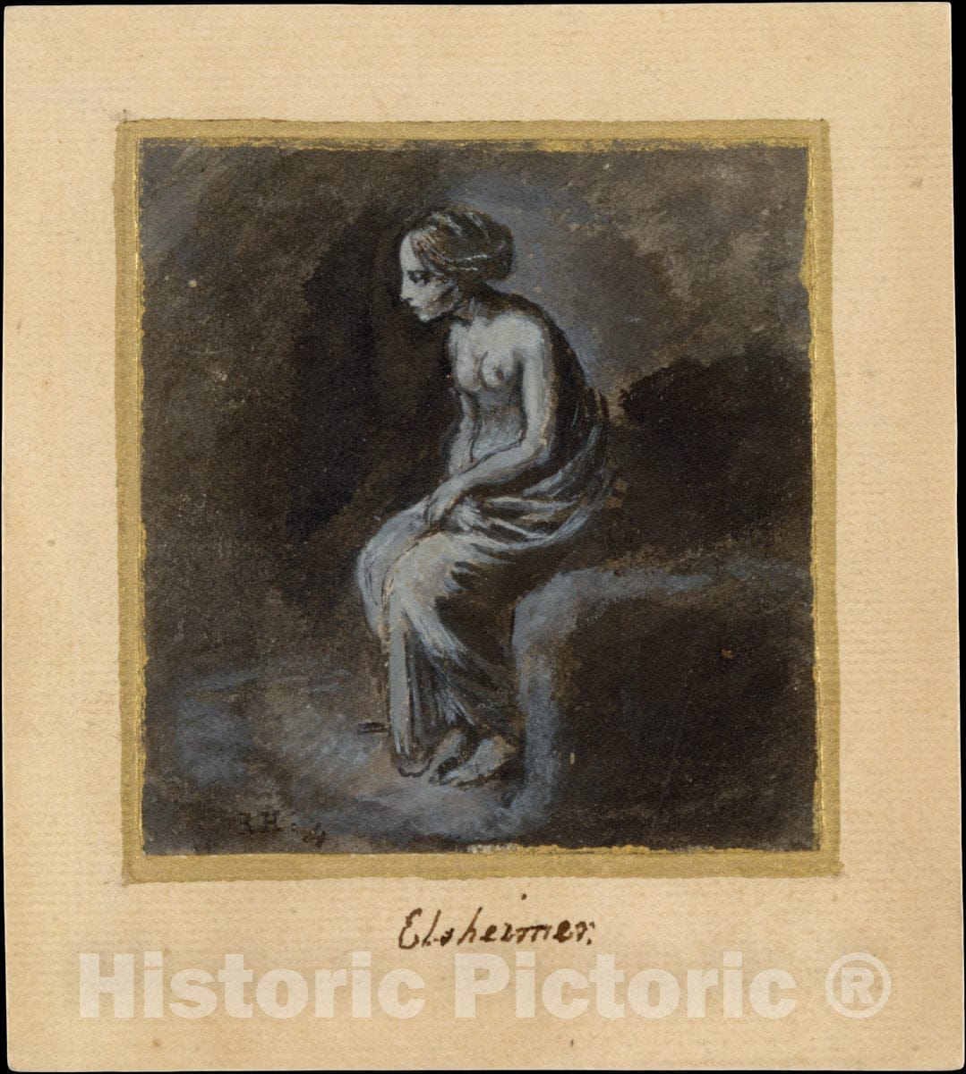 Art Print : Adam Elsheimer - Seated Young Woman : Vintage Wall Art