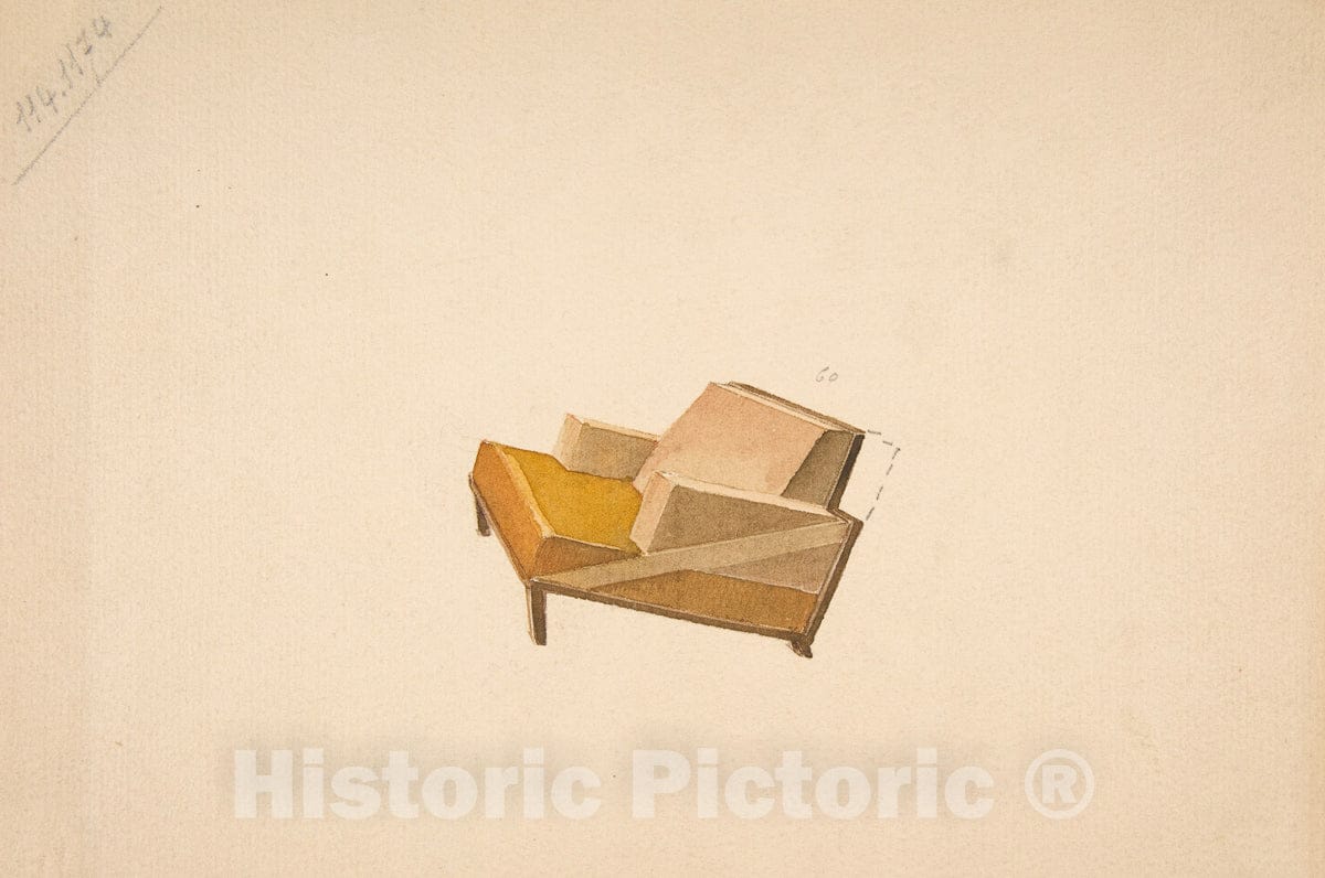 Art Print : Guglielmo Ulrich - Perspective of a Lounge Chair with 2-Color Upholstery, for Agnelli : Vintage Wall Art