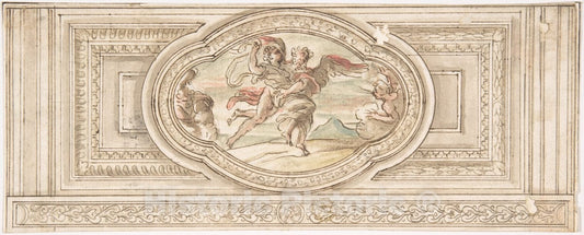 Art Print : Italian, Roman-Bolognese, 17th Century - Design for a Panel with a Depiction of Boreas Abducting Oreithyia : Vintage Wall Art