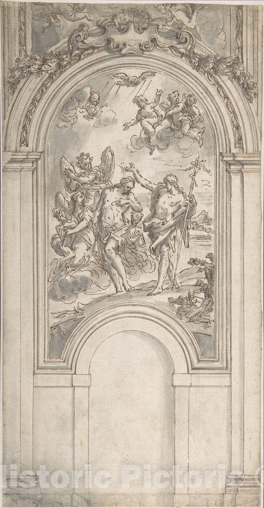 Art Print : Sir James Thornhill - Design for a Baptism of Christ in an Architectural Setting : Vintage Wall Art