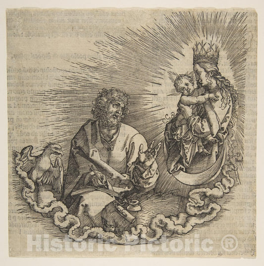 Art Print : Albrecht Dürer - The Virgin Appearing to Saint John, Frontispiece to The Apocalyppse : Vintage Wall Art