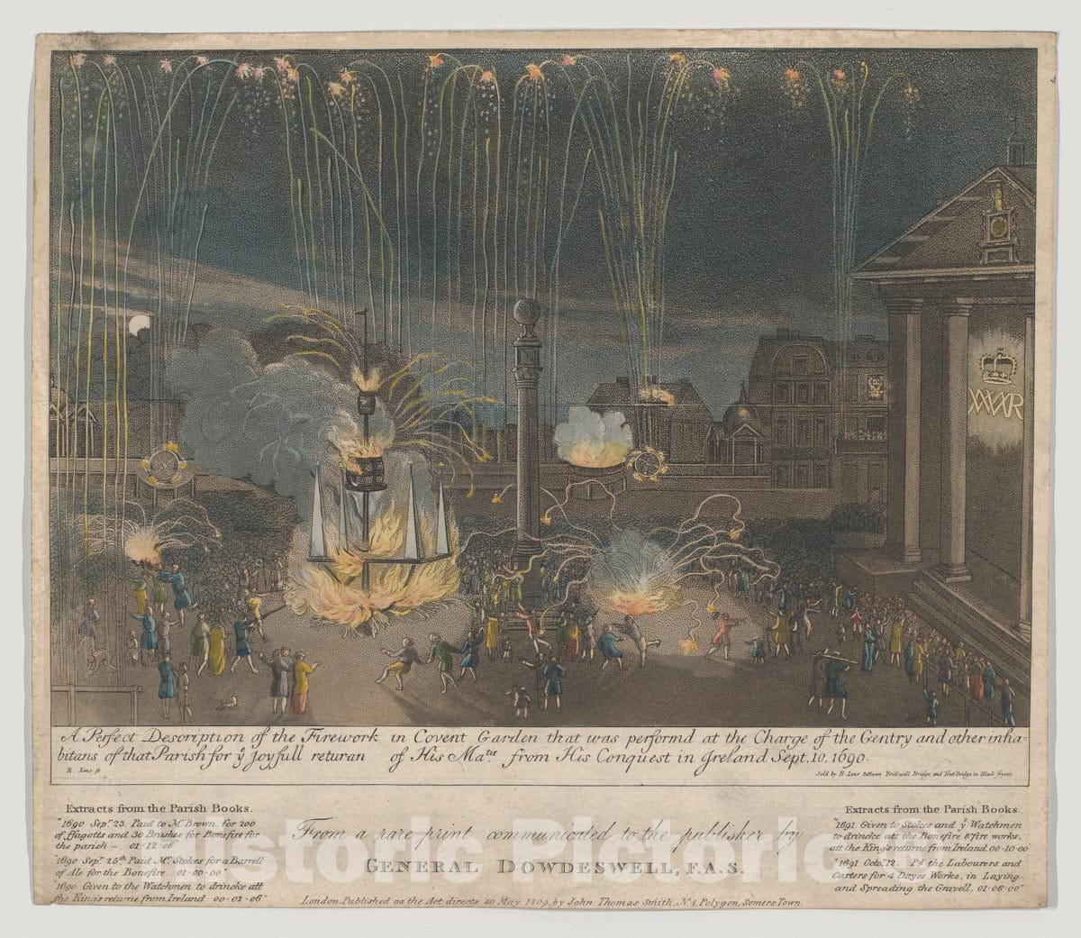 Art Print : A Perfect Description of The Firework in Covent Garden - Artist: Bernard Lens II - Created: 1809 : Vintage Wall Art