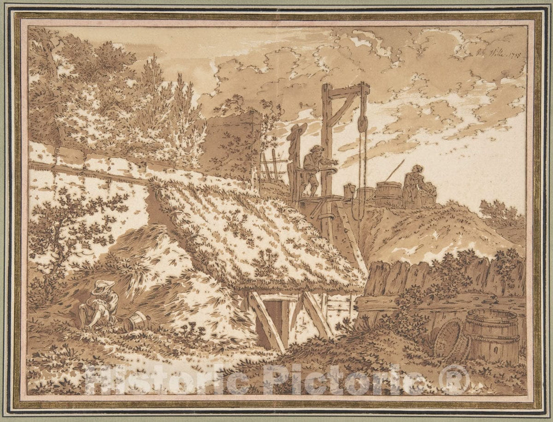 Art Print : Johann Georg Wille - Peasants Around a Well : Vintage Wall Art
