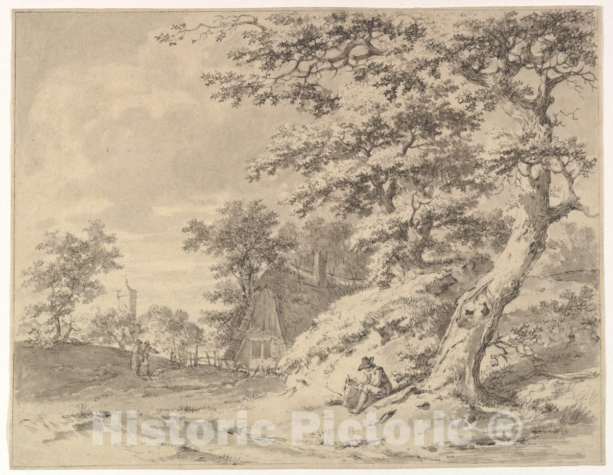 Art Print : Pieter Barbiers II - A Forest Edge with Peasants and a Village in The Background