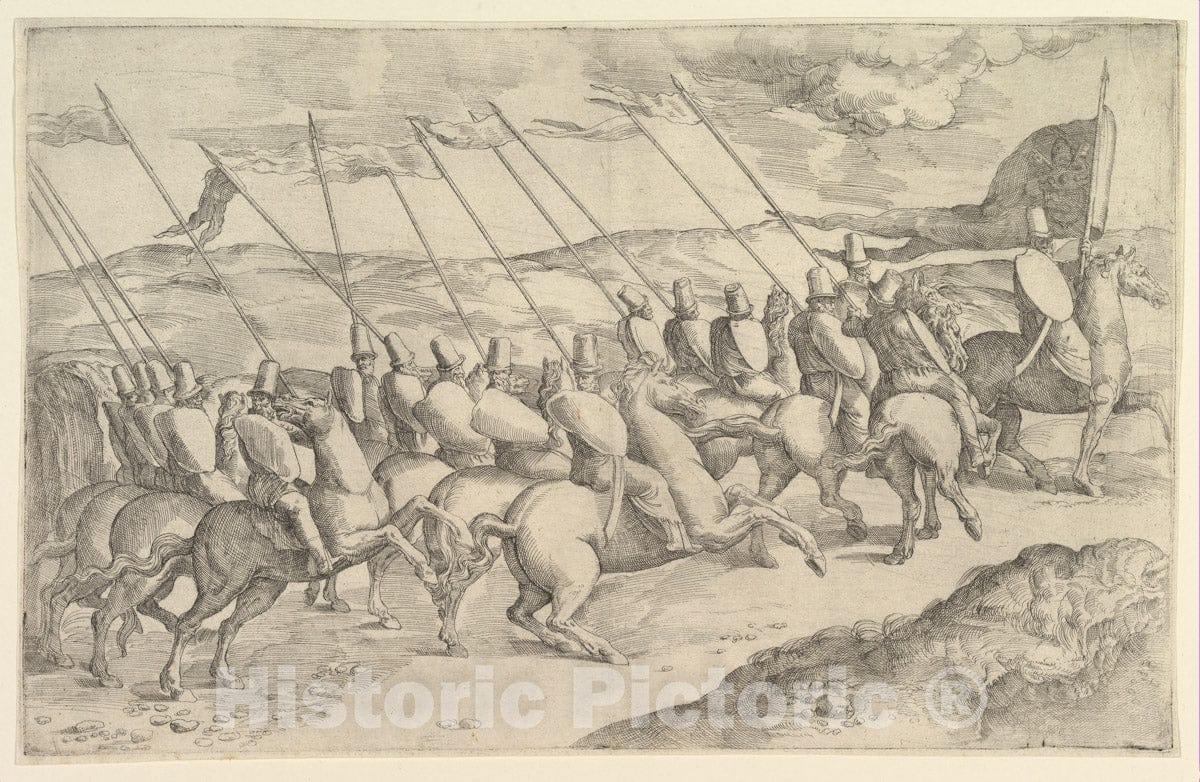 Art Print : Battista Franco - A Company of Horsemen : Vintage Wall Art