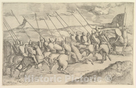 Art Print : Battista Franco - A Company of Horsemen : Vintage Wall Art