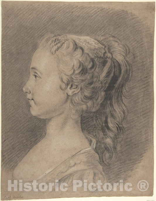 Art Print : Carle (Charles André) Vanloo - Bust of a Young Girl, Profile to Left : Vintage Wall Art