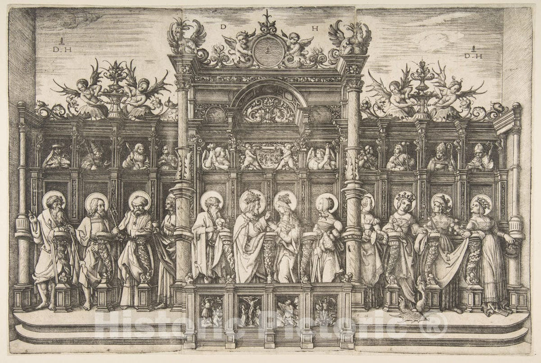 Art Print : Daniel Hopfer - Large Choirstall with Christ Blessing The Virgin : Vintage Wall Art