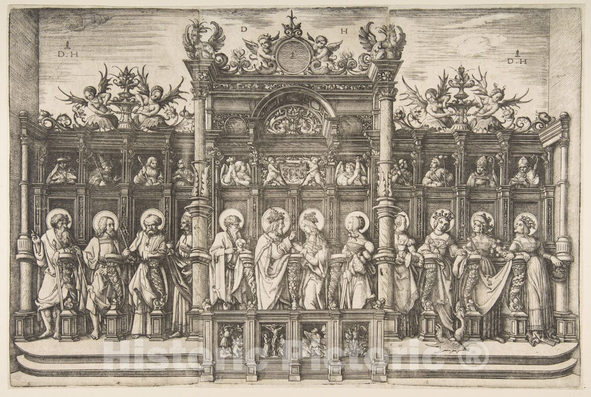 Art Print : Daniel Hopfer - Large Choirstall with Christ Blessing The Virgin : Vintage Wall Art