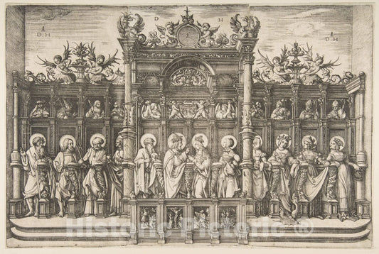Art Print : Daniel Hopfer - Large Choirstall with Christ Blessing The Virgin : Vintage Wall Art