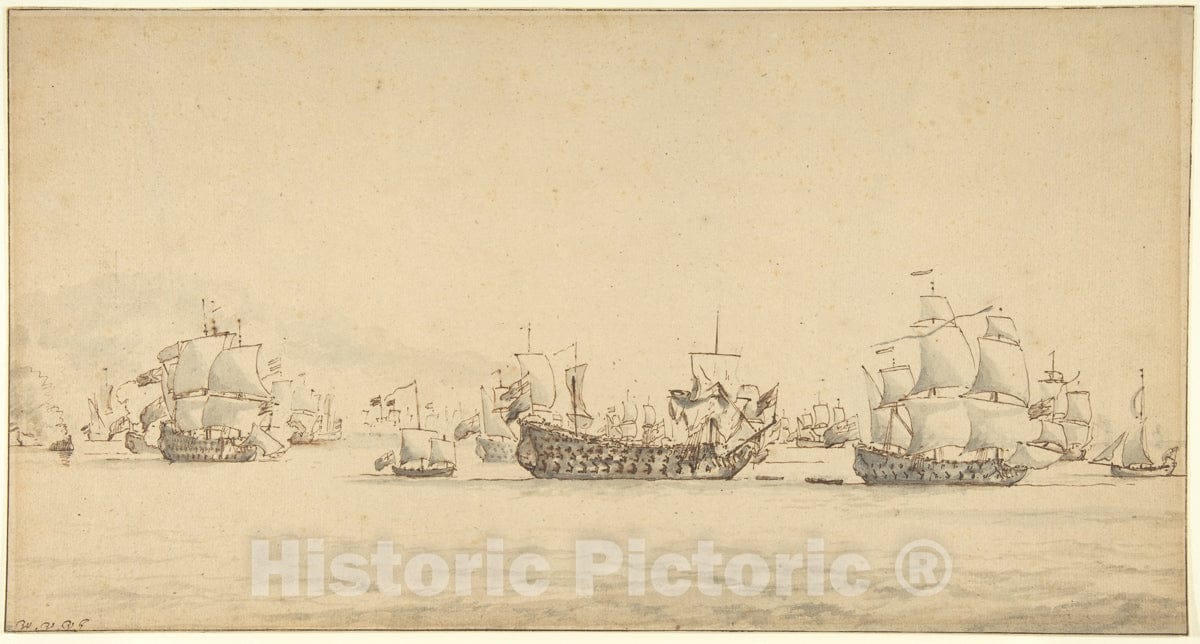 Art Print : Willem Van de Velde II - Warships at Sea : Vintage Wall Art