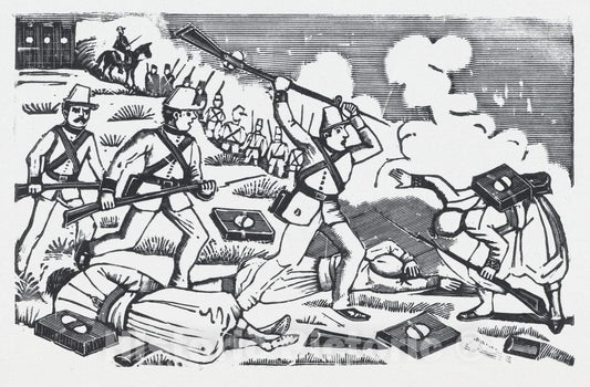 Art Print : José Guadalupe Posada - A Soldier Raising his Rifle to stab The Enemy (The Fifth of May) : Vintage Wall Art