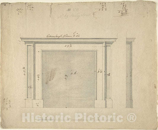 Art Print : Sir William Chambers - Drawings for a Chimney-Piece for 25 Harley Street, Westminster, London : Vintage Wall Art