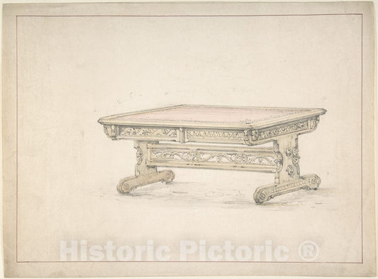Art Print : British, 19th Century - Design for a Renaissance Style Table : Vintage Wall Art