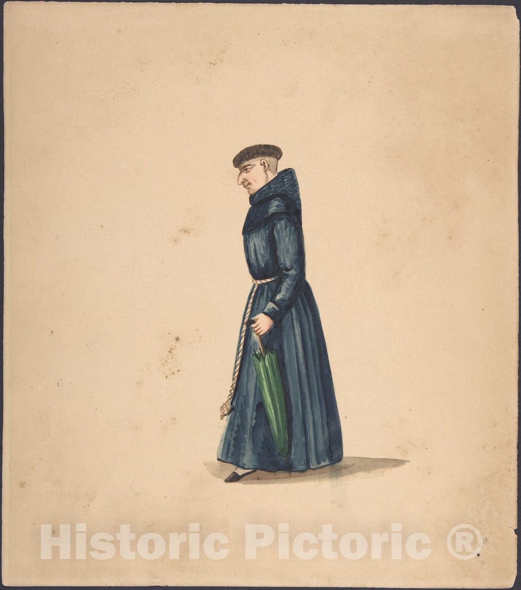 Art Print : Peruvian, 19th Century - A Priest with an Umbrella : Vintage Wall Art